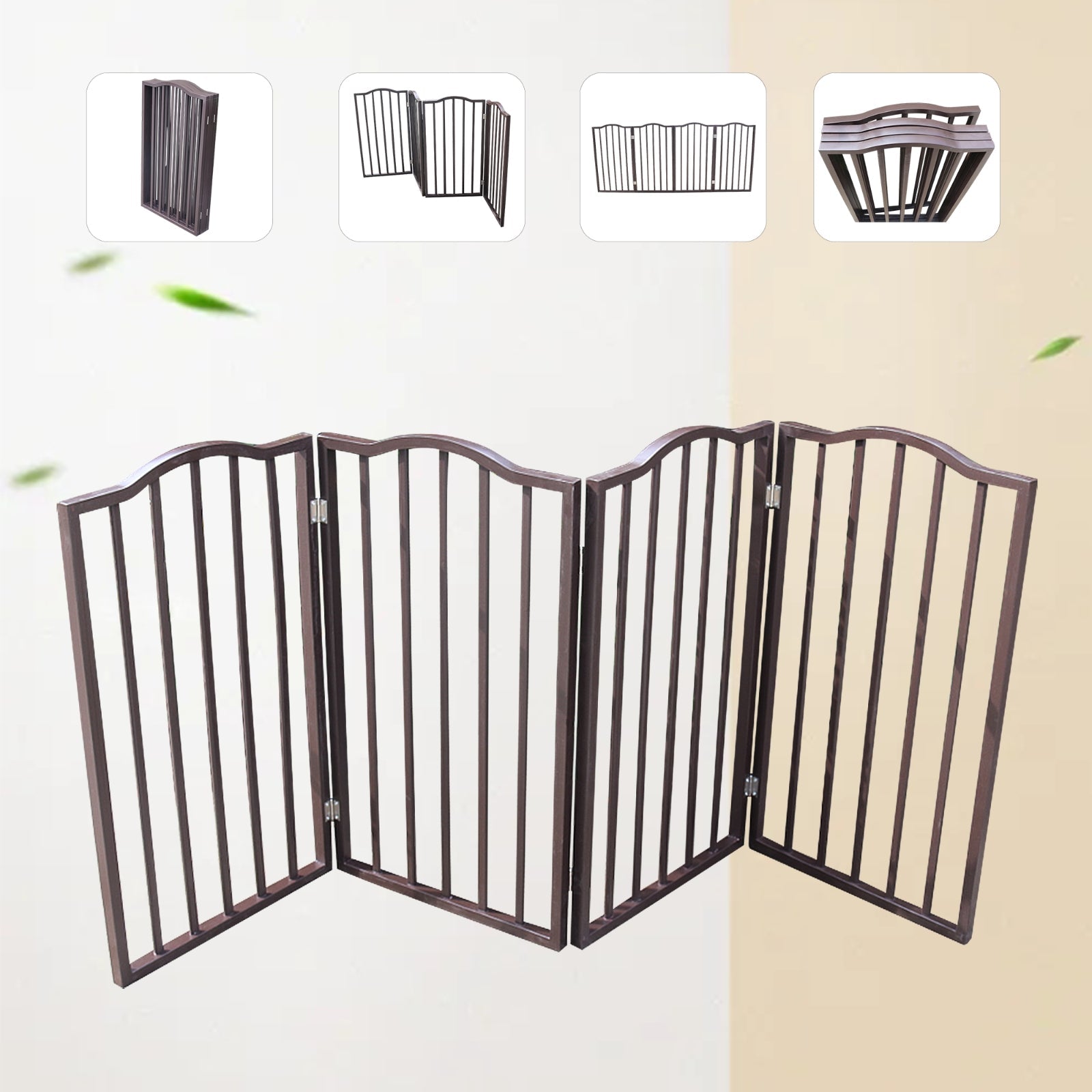 HKM-8844221 Freestanding Folding Arc Wooden Dog Gate for Doorways and Stairs - Dark Brown