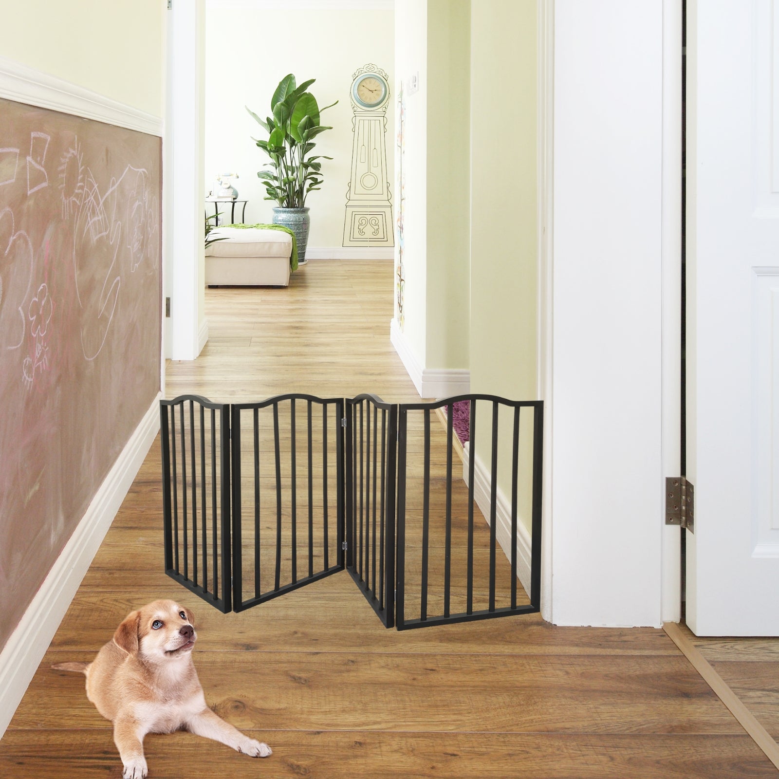 HKM-8844221 Freestanding Folding Arc Wooden Dog Gate for Doorways and Stairs - Dark Brown