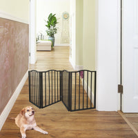HKM-8844221 Freestanding Folding Arc Wooden Dog Gate for Doorways and Stairs - Dark Brown