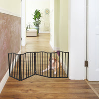 HKM-8844221 Freestanding Folding Arc Wooden Dog Gate for Doorways and Stairs - Dark Brown