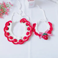HKM-8844605 Strawberry Wool Knitted Pet Collar for Cats and Dogs, Available in Multiple Sizes