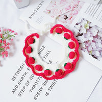 HKM-8844605 Strawberry Wool Knitted Pet Collar for Cats and Dogs, Available in Multiple Sizes