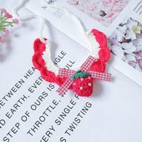 HKM-8844605 Strawberry Wool Knitted Pet Collar for Cats and Dogs, Available in Multiple Sizes