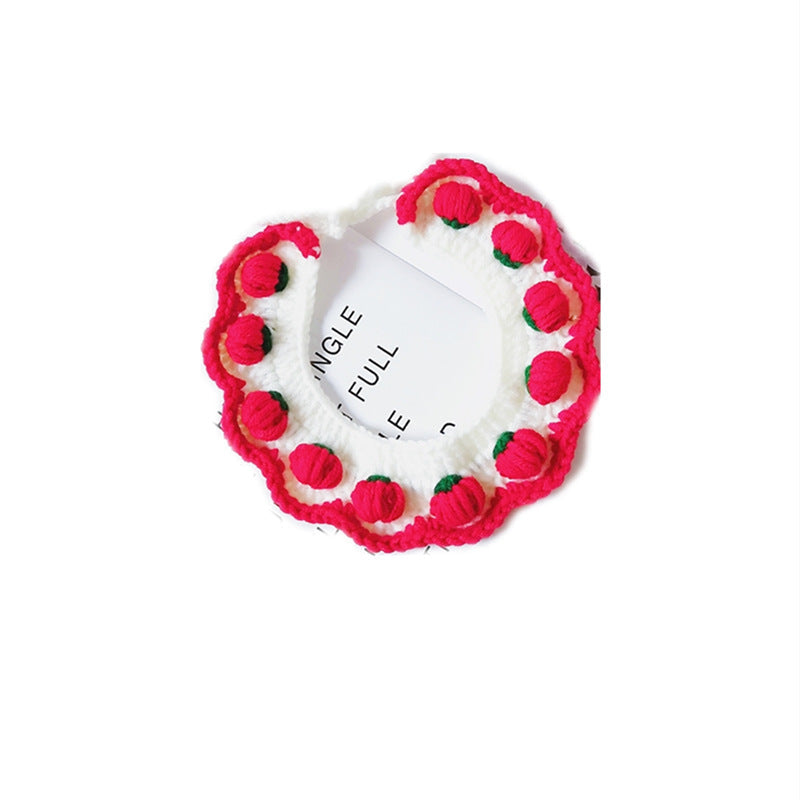 HKM-8844605 Strawberry Wool Knitted Pet Collar for Cats and Dogs, Available in Multiple Sizes