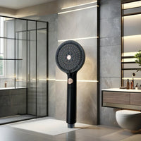 HKM-884563 3-Way Handheld Shower Head in Black ABS with Stop Button for Bathroom Use