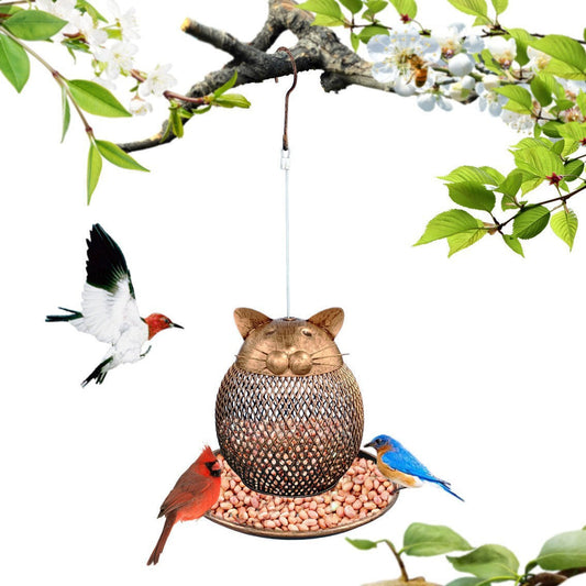 HKM-884627 Vintage Cat-Shaped Iron Bird Feeder for Outdoor Hanging Garden Decoration