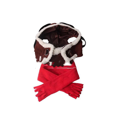 HKM-8847421 Red Flying Cap and Scarf Set for Pets - Size L, Dark Brown