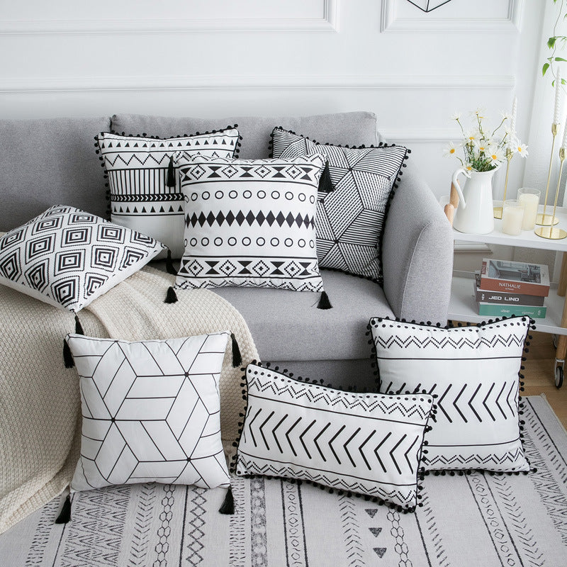 HKM-884755 Nordic Geometric Patterned Cushion Cover in Blended Fabric - 45cm x 45cm / 30cm x 60cm