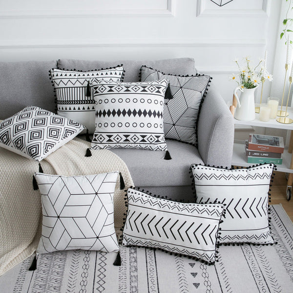 HKM-884755 Nordic Geometric Patterned Cushion Cover in Blended Fabric - 45cm x 45cm / 30cm x 60cm