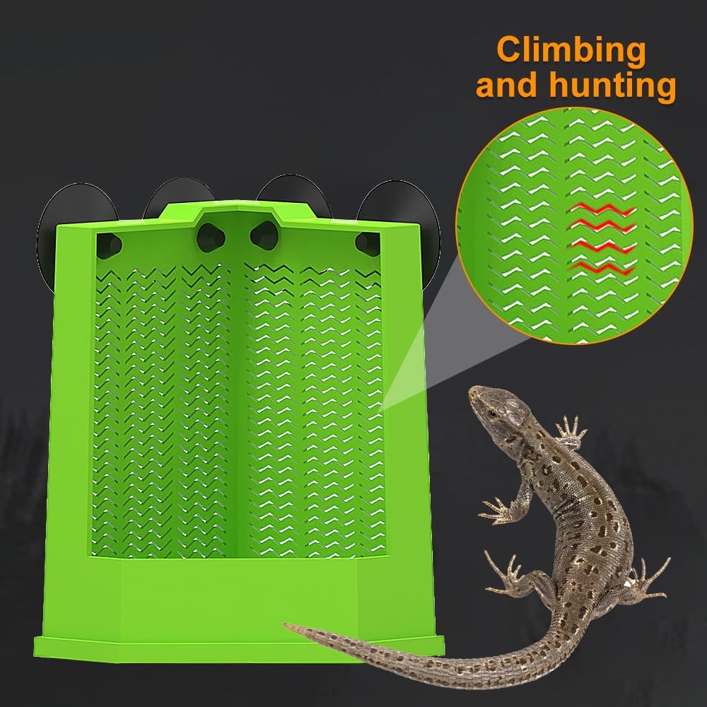HKM-8848573 Corner Reptile Feeder Box with Suction Cups for Climbing Pets - Ideal for Bearded Dragons, Lizards, and Geckos
