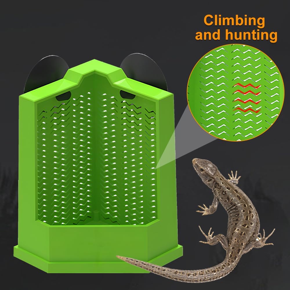 HKM-8848573 Corner Reptile Feeder Box with Suction Cups for Climbing Pets - Ideal for Bearded Dragons, Lizards, and Geckos