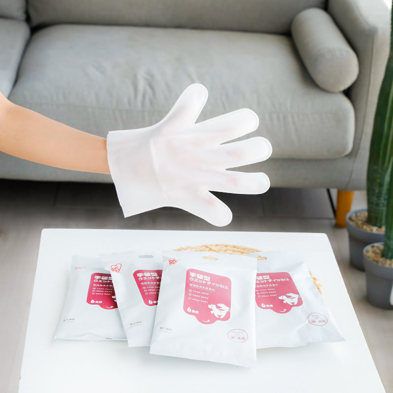 HKM-8850237 Pet Cleaning and Disinfection Wipes with Bathing Gloves for Dogs and Cats - Pack of 6