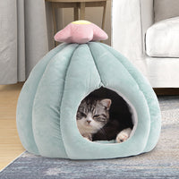 HKM-8852413 Cozy Closed Cat Nest in Fruit Green and Skin Pink, Velvet Material, Sizes Medium and Large