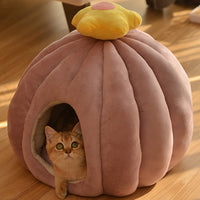 HKM-8852413 Cozy Closed Cat Nest in Fruit Green and Skin Pink, Velvet Material, Sizes Medium and Large