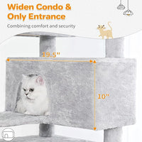 HKM-8853821 Multi-Level Cat Tree with 2 Apartments and Scratching Posts, 56-inch Cat Activity Center in Light Gray
