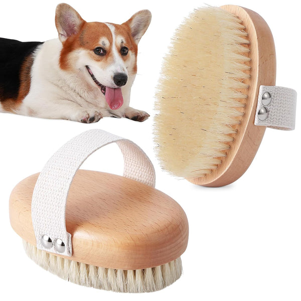 HKM-8853949 Soft Boar Bristle Grooming Brush for Short-Haired Pets with Ergonomic Design and Reduced Shedding