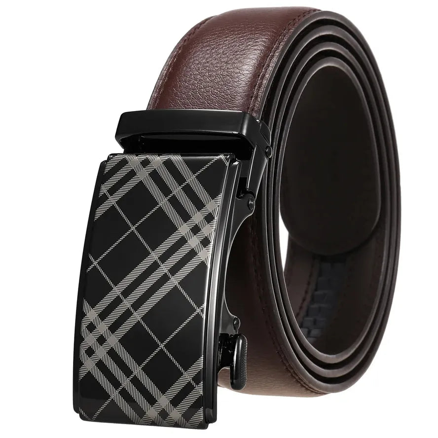 HKM-885395 Two-Layer Cowhide Leather Belt with Alloy Automatic Buckle for Men