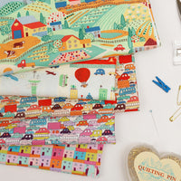 HKM-885523 Cute Cartoon Car and House Fabric - Plain Weave Cotton, 45cm x 110cm