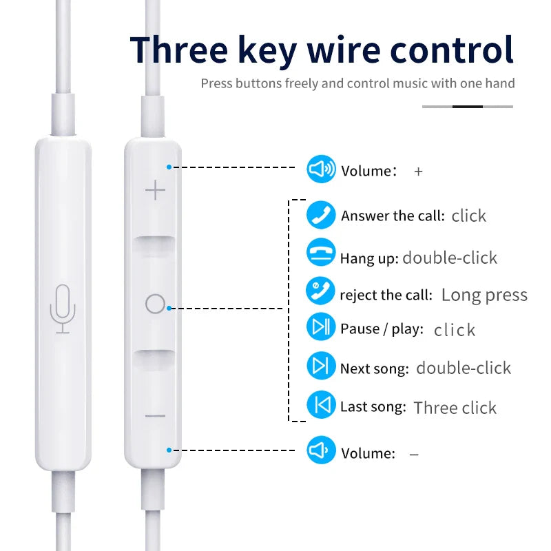 HKM-885587 Wired In-Ear Earphones with Microphone and Volume Control for iPhone 15 - Super Bass Sound