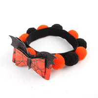 HKM-8856125 Halloween Pet Fur Ball Collar with Pumpkin and Bow Designs - Multiple Sizes Available
