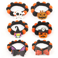 HKM-8856125 Halloween Pet Fur Ball Collar with Pumpkin and Bow Designs - Multiple Sizes Available