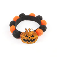 HKM-8856125 Halloween Pet Fur Ball Collar with Pumpkin and Bow Designs - Multiple Sizes Available