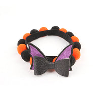 HKM-8856125 Halloween Pet Fur Ball Collar with Pumpkin and Bow Designs - Multiple Sizes Available