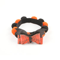 HKM-8856125 Halloween Pet Fur Ball Collar with Pumpkin and Bow Designs - Multiple Sizes Available