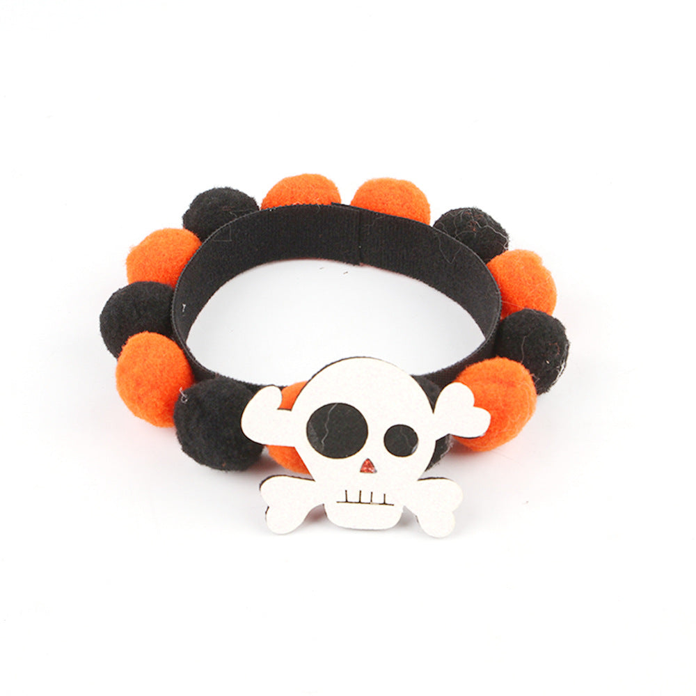 HKM-8856125 Halloween Pet Fur Ball Collar with Pumpkin and Bow Designs - Multiple Sizes Available