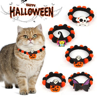 HKM-8856125 Halloween Pet Fur Ball Collar with Pumpkin and Bow Designs - Multiple Sizes Available
