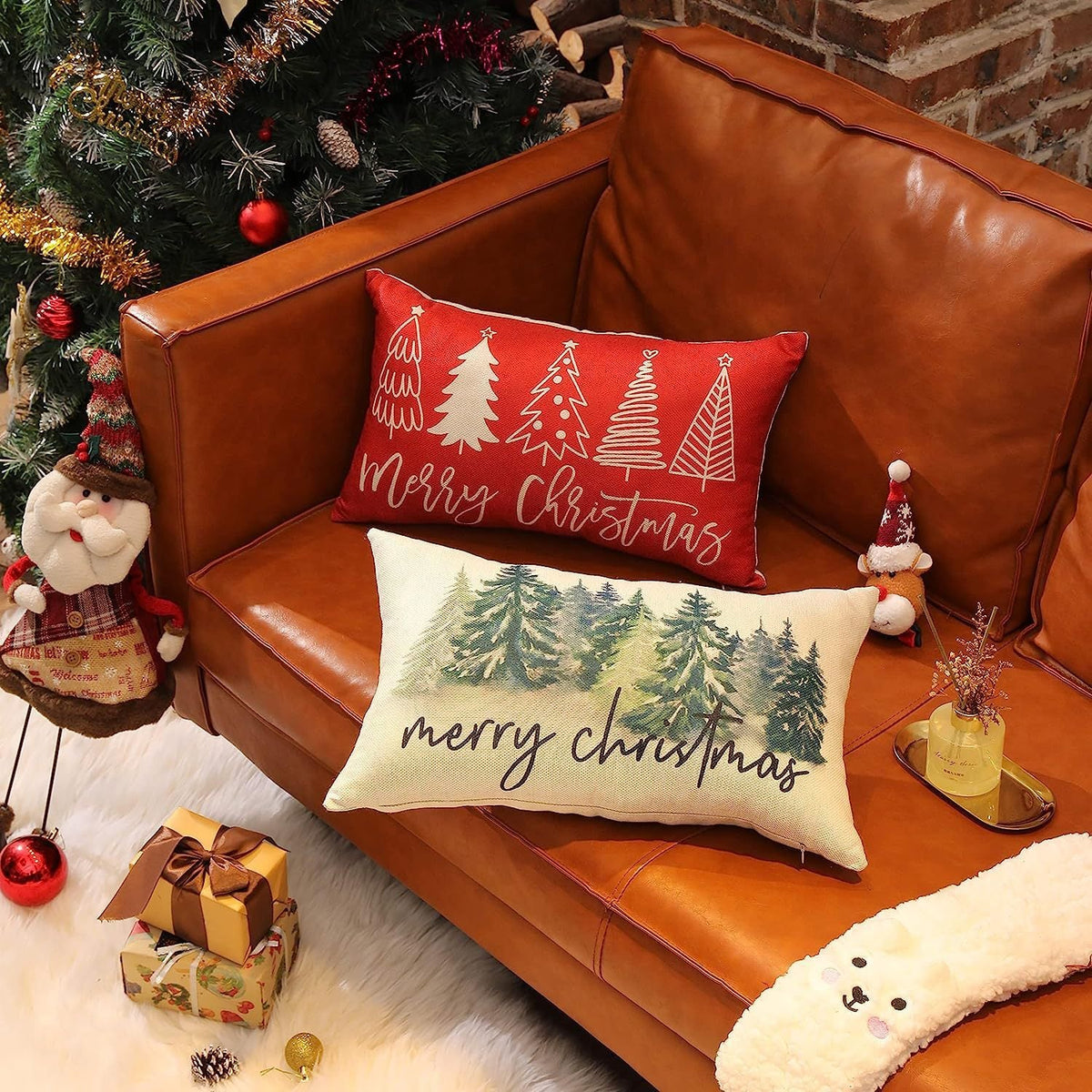 HKM-885651 Christmas Themed Simple Linen Pillow Cover for Home Sofa Decoration