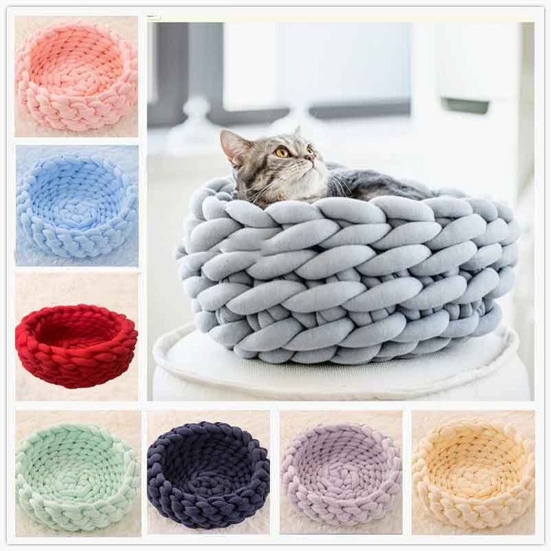 HKM-885651 Soft Plush Cat Bed with Cushion – Cozy Round Pet Nest for Cats and Small Dogs