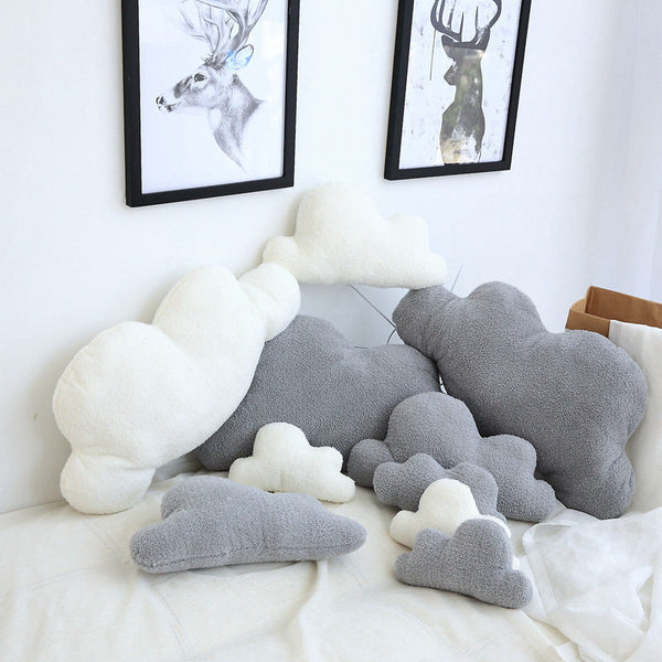 HKM-885971 Cloud-Shaped Plush Pillow Cushion for Baby Room Decoration, Available in Gray and White