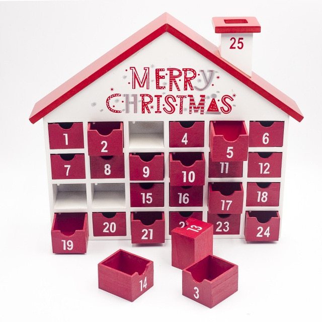 HKM-885971 Wooden Christmas House Candy Storage Box for Holiday Countdown and Decoration