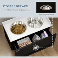 HKM-8860093 Elevated Pet Feeding Station with Storage for Large Dogs - 2 Stainless Steel Bowls in White and Black