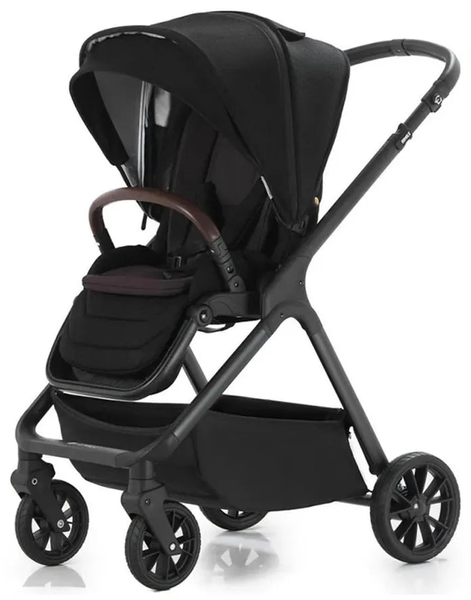 HKM-8861011 Lightweight Folding Baby Stroller with a Charcoal Frame and a Brown Leatherette Bar for Newborns and Toddlers