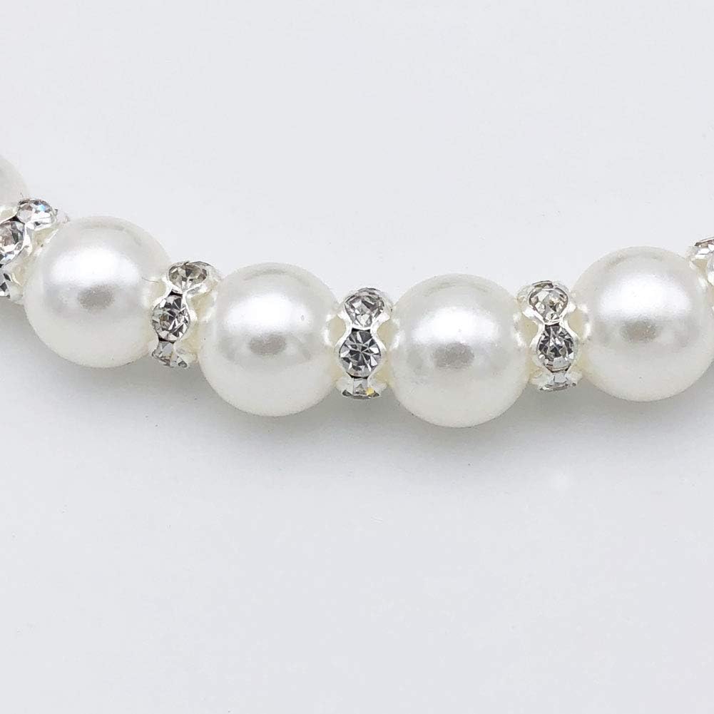 HKM-8861373 Elegant Pearl and Rhinestone Necklace for Small Dogs and Cats - Adjustable Bling Collar with Ribbon Bow