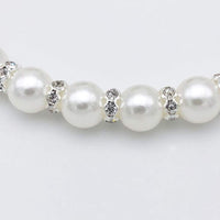 HKM-8861373 Elegant Pearl and Rhinestone Necklace for Small Dogs and Cats - Adjustable Bling Collar with Ribbon Bow