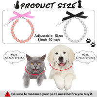 HKM-8861373 Elegant Pearl and Rhinestone Necklace for Small Dogs and Cats - Adjustable Bling Collar with Ribbon Bow