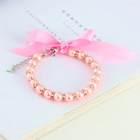 HKM-8861373 Elegant Pearl and Rhinestone Necklace for Small Dogs and Cats - Adjustable Bling Collar with Ribbon Bow