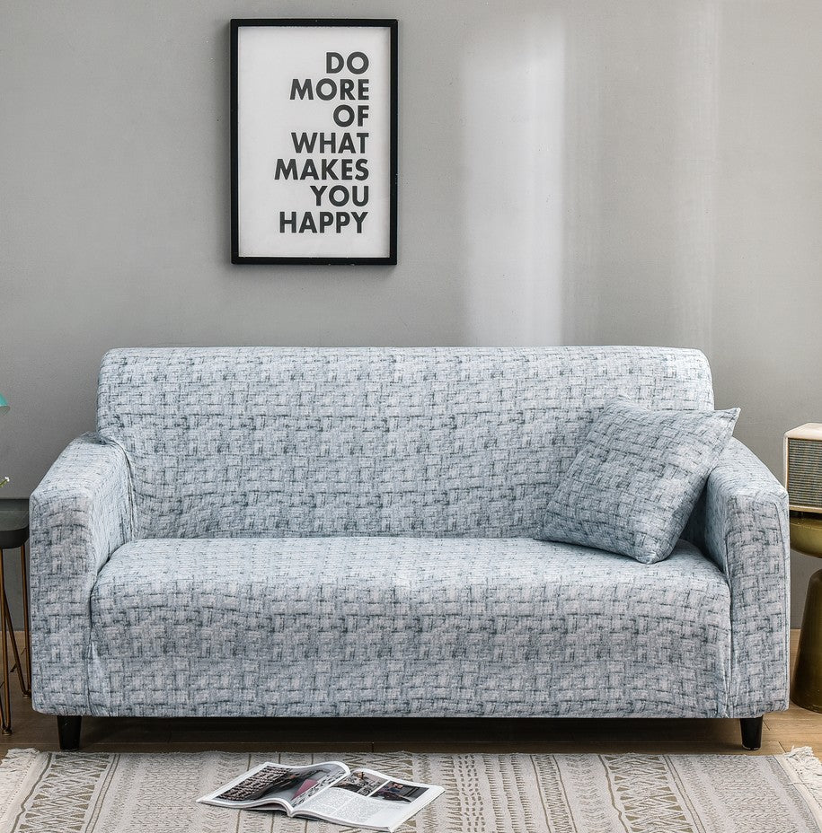 HKM-886163 Solid Violet and Light Cloud Gray Stretch Sofa Cover with 2 Pillows - Fits 1-4 Seater Sofas