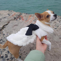 HKM-8862269 Elegant Bow Plush Coat for Dogs - Breathable Two-Legged Spring & Autumn Wear