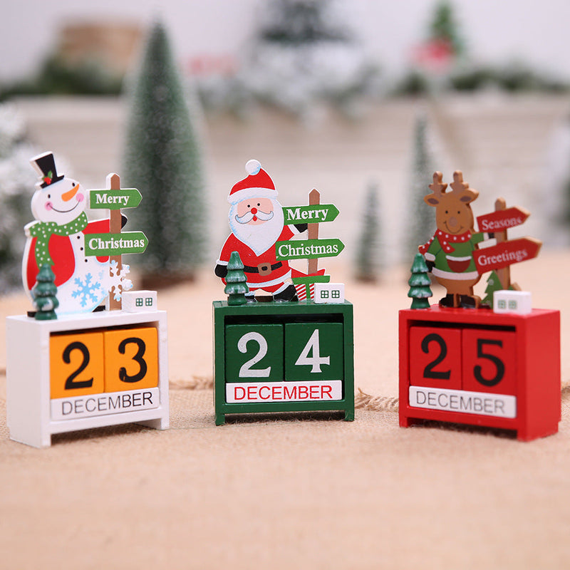 HKM-886291 Wooden Christmas Calendar Decoration - Snowman & Elk Design, 7x3.5x14 cm