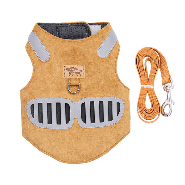 HKM-8863165 Soft Suede Cat Harness with Reflective Design and Traction Rope