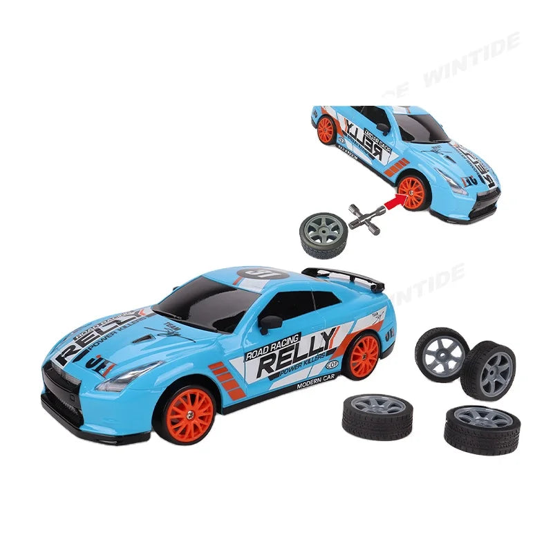 HKM-886355 1:24 Scale Remote Control Drifting Car with LED Lights - Electric 4WD Model for Kids and Beginners, Indoor-Outdoor Use
