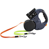 HKM-8863677 Dual Headed Retractable Dog Leash with LED Light and Garbage Bag Holder