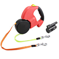 HKM-8863677 Dual Headed Retractable Dog Leash with LED Light and Garbage Bag Holder