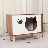 HKM-8863933 Wooden Cat Nest Bedside Table - Stylish Solid Wood Pet Bed for Cats