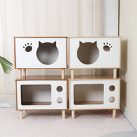 HKM-8863933 Wooden Cat Nest Bedside Table - Stylish Solid Wood Pet Bed for Cats