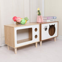 HKM-8863933 Wooden Cat Nest Bedside Table - Stylish Solid Wood Pet Bed for Cats